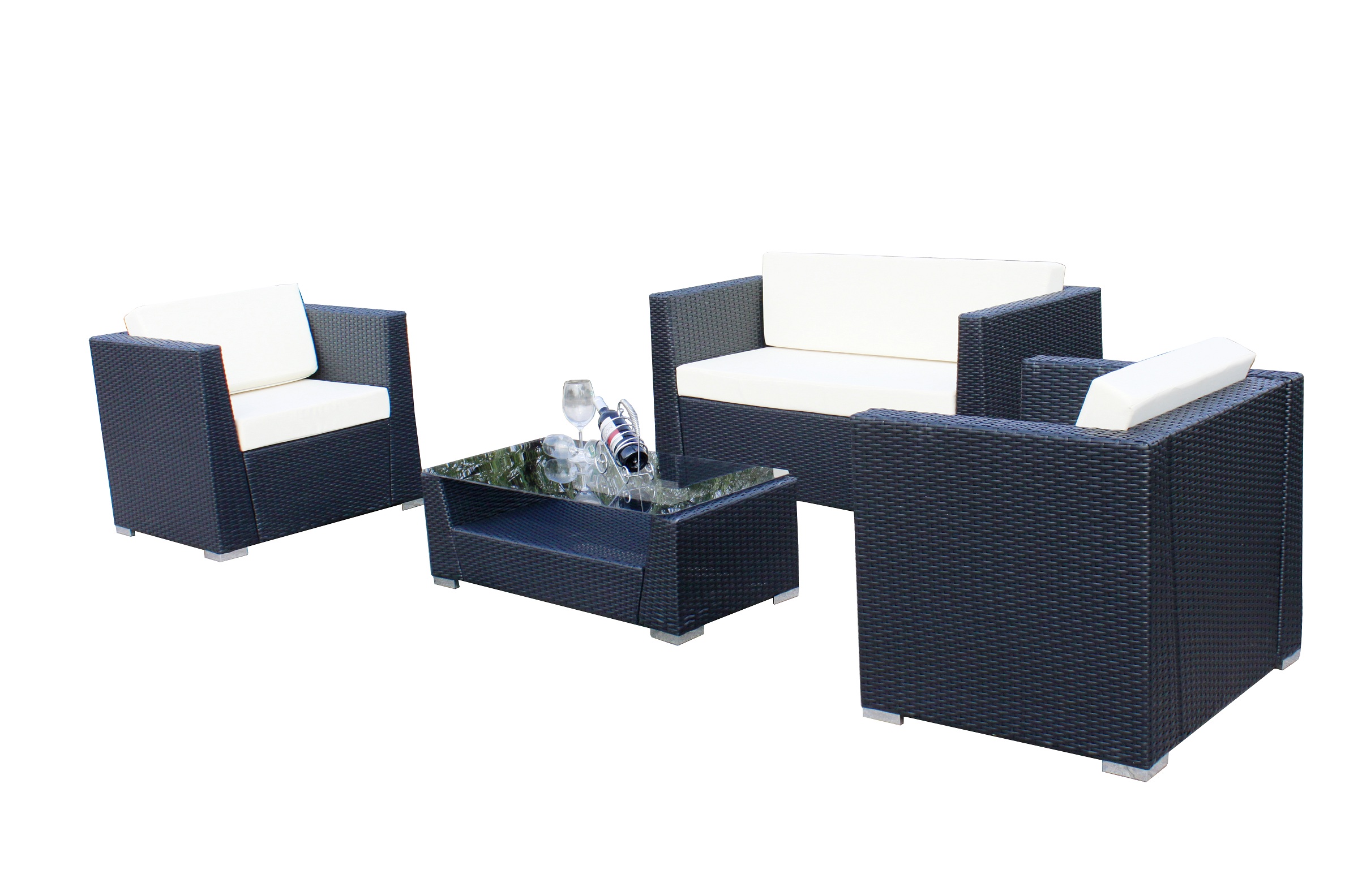 4 pcs Luxury Wicker Patio Sectional Indoor Outdoor Sofa Furniture set W