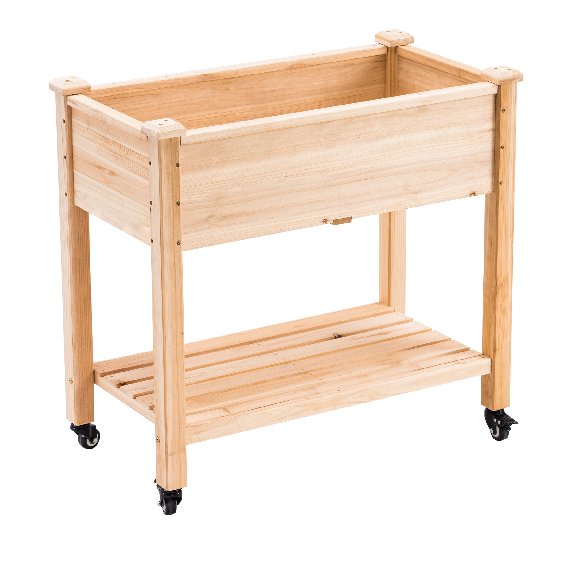 Hochbeet mit Ablagefläche mit Rädern aus unbehandeltem Holz