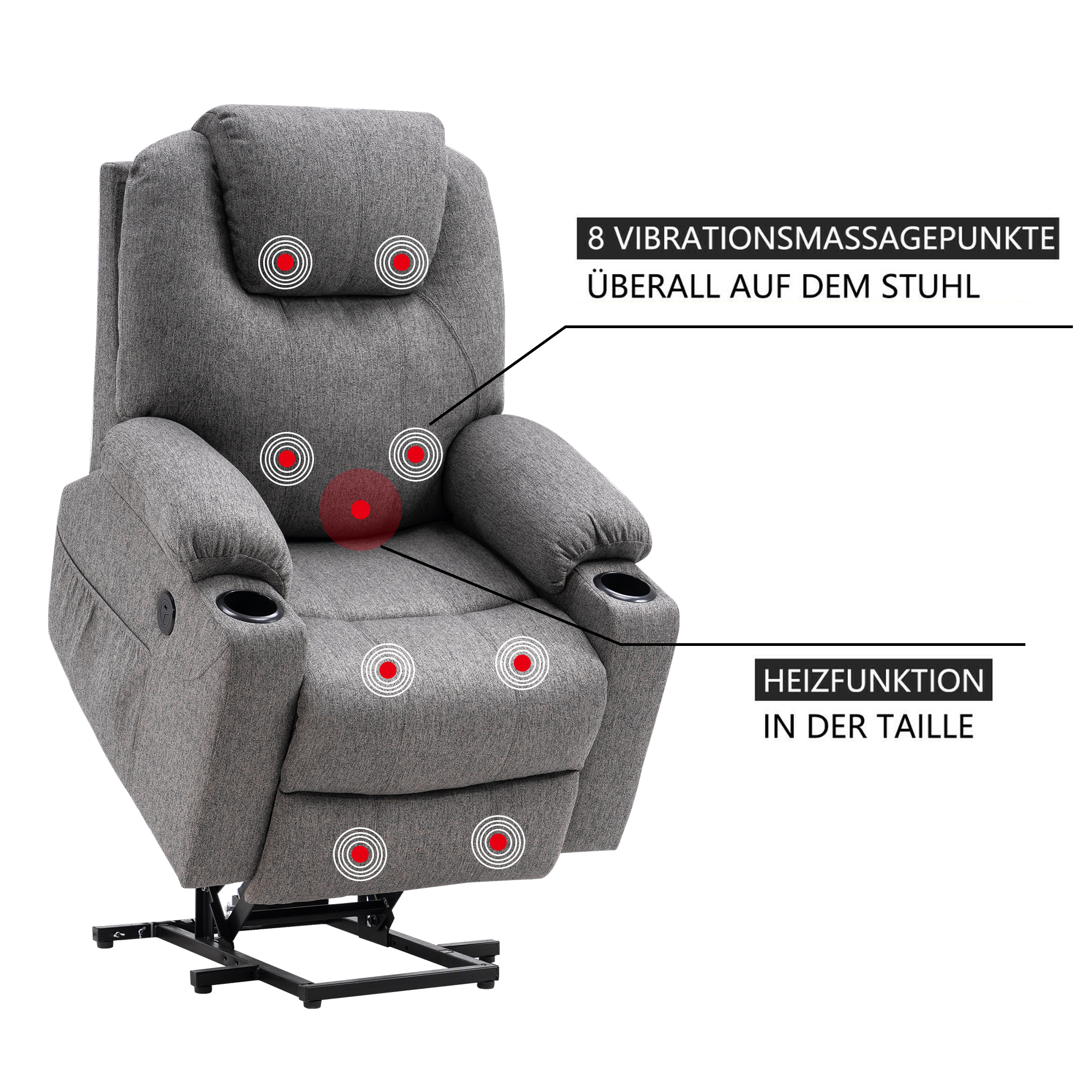 Elektrisch Aufstehhilfe Relaxsessel Massagesessel Heizung USB