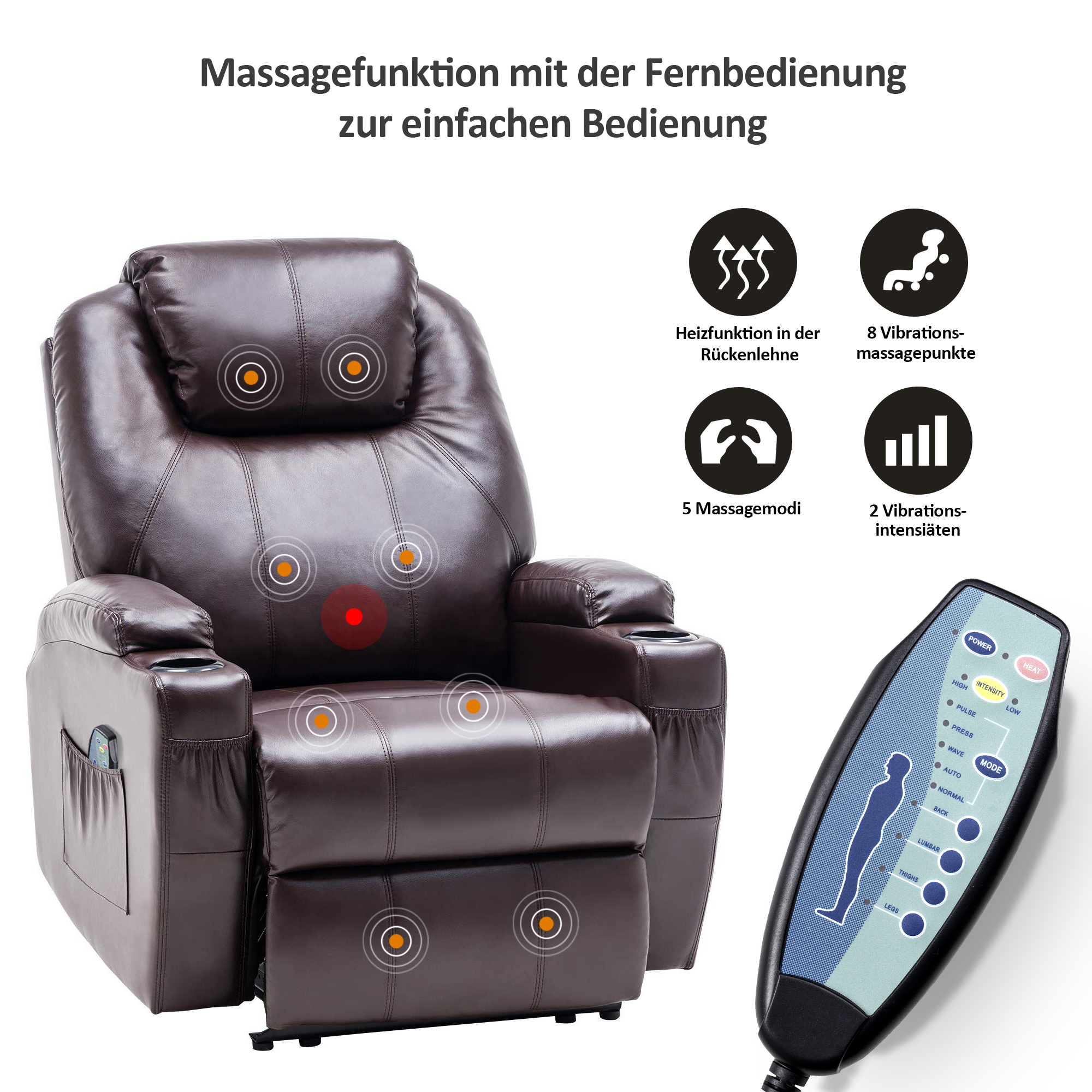 MCombo Elektrisch Relaxsessel Massagesessel Fernsehsessel Heizung